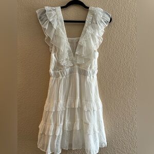 Deep V White Ruffle Gauzy Sun Dress Size L